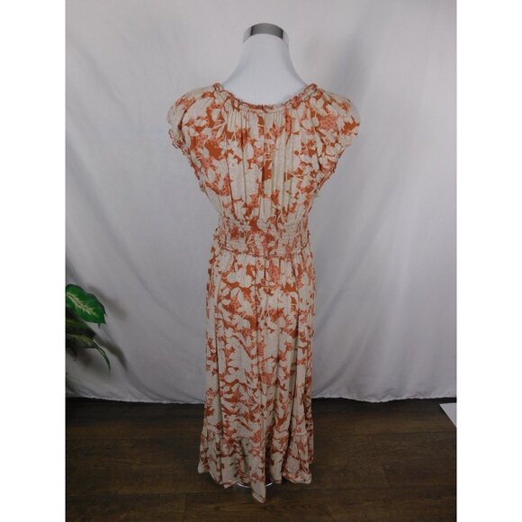Old Navy Dress Womens Medium Orange Floral Maxi Boho Smocked Waist Cap Sleeve - Picture 6 of 12